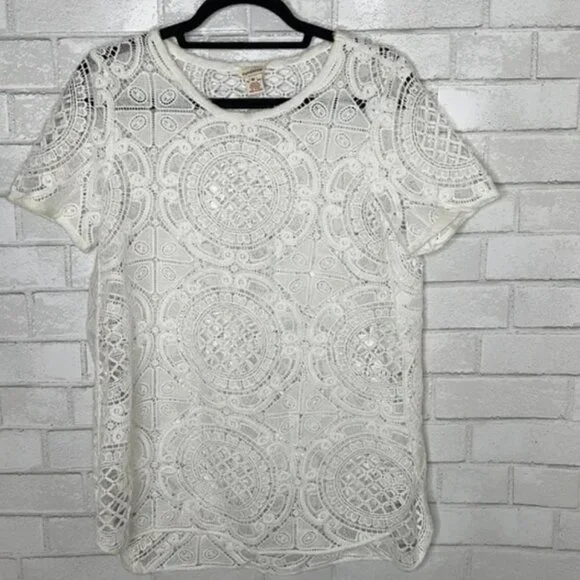 Sundance White Shadow Dance Open Crotchet Short Sleeve Top - Picture 3 of 10
